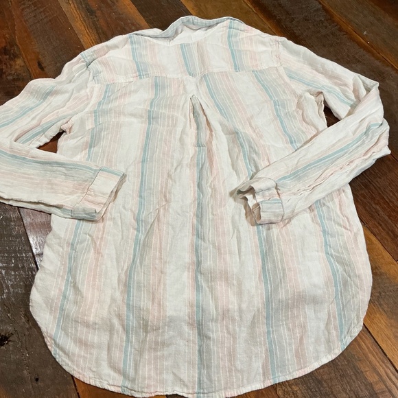 Bella Dahl Havana Rainbow Stripe Linen Blend Button Down Shirt Size M - Picture 3 of 6